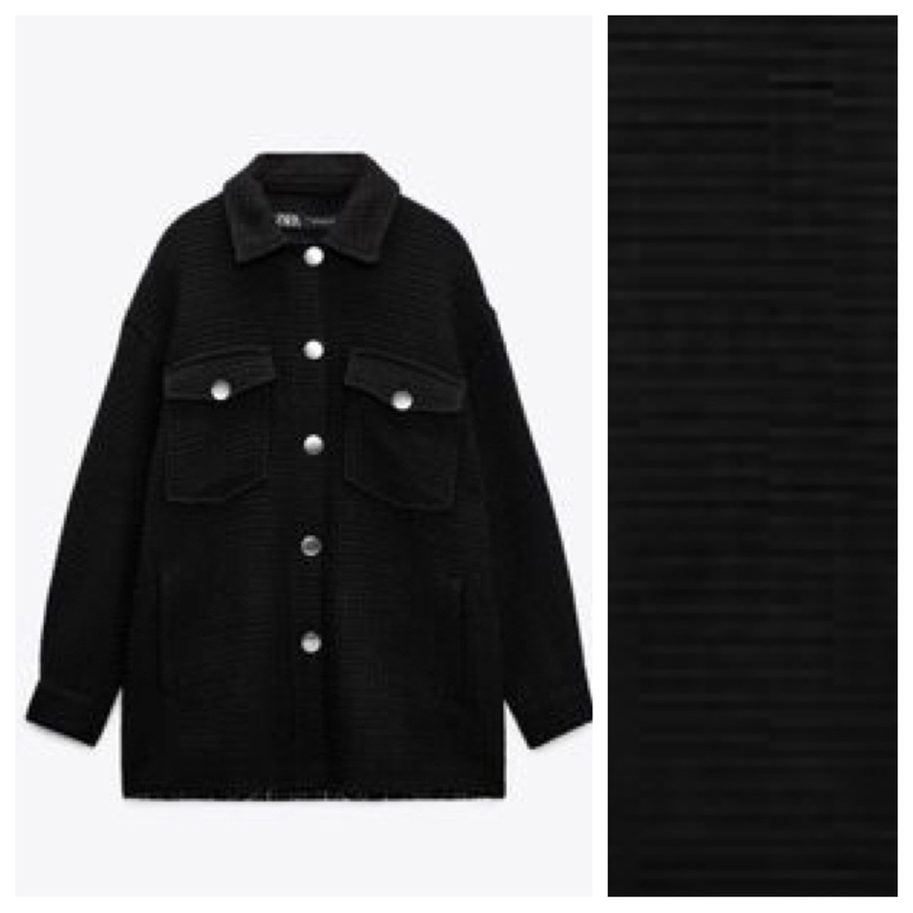 NWT. Zara Black Textured Weave Overshirt. Size L.
